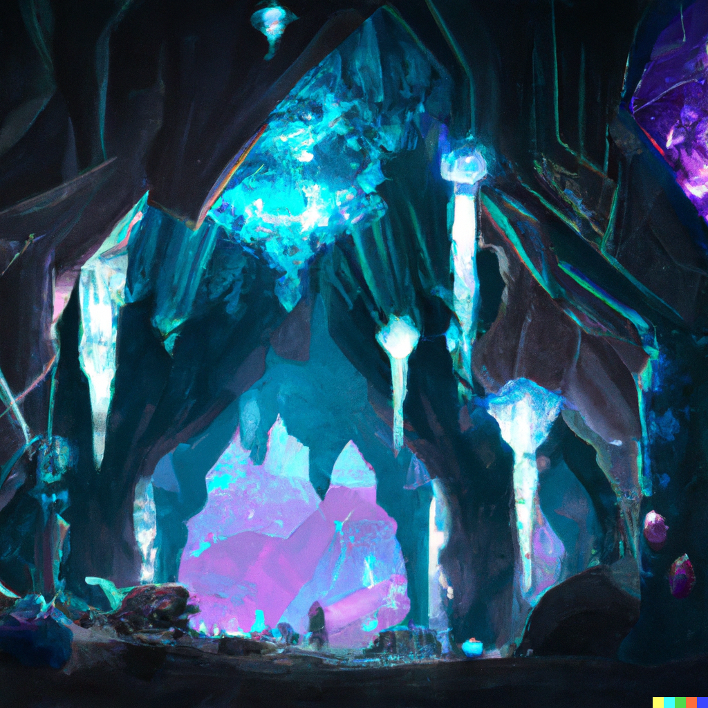 A huge cavern with glowing crystals