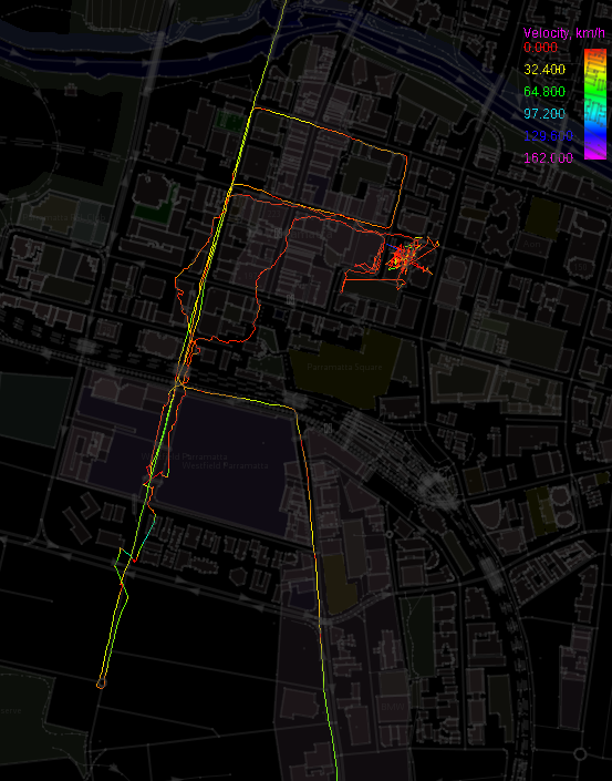 GPS track velocity visualised with JOSM