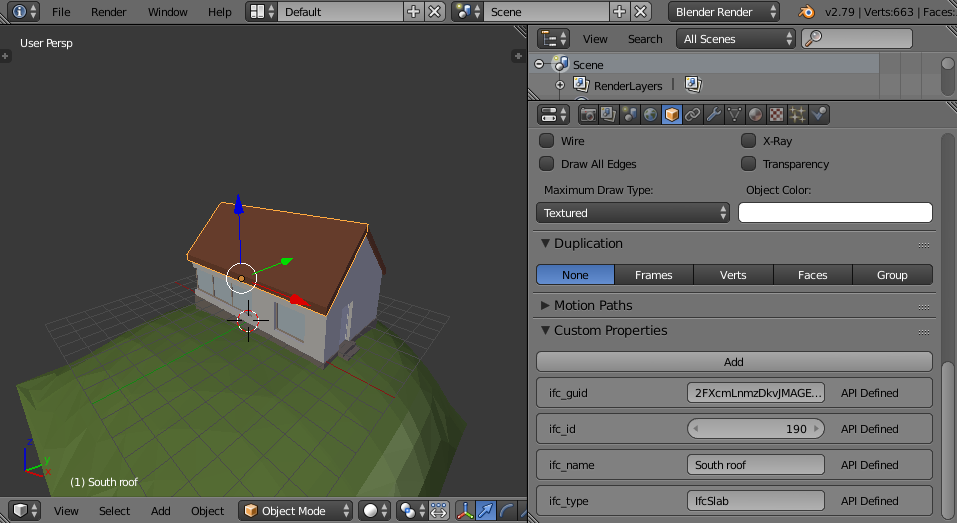 Blender IFC import showing basic IFC properties