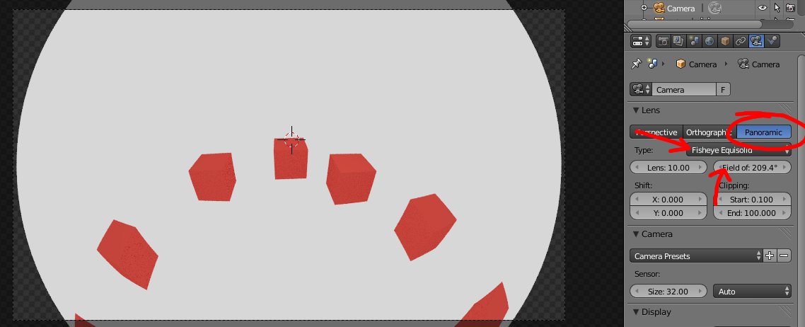 Blender cycles panoramic camera settings