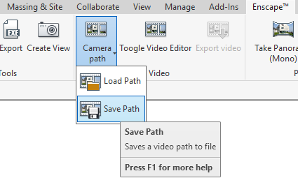 Enscape can export camera paths to an XML file