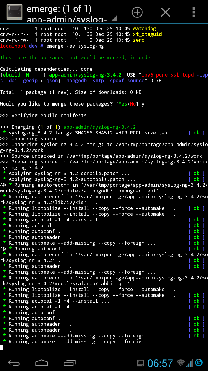 Gentoo on Android compiling stuff
