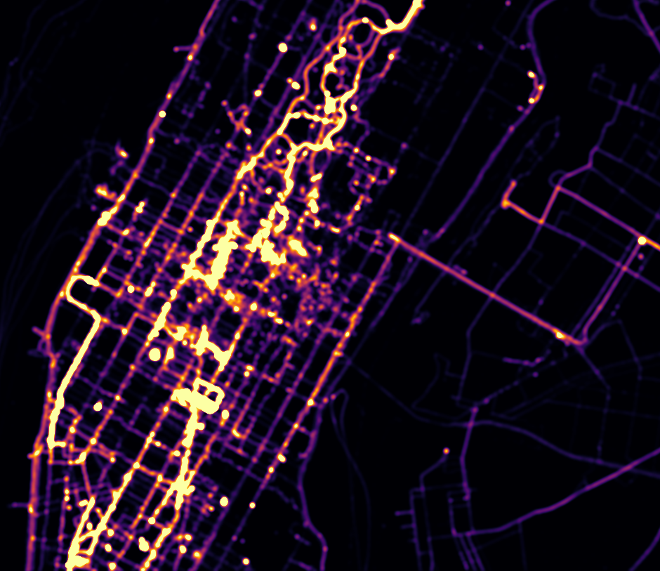 Manhattan, New York, GPS activity heat map