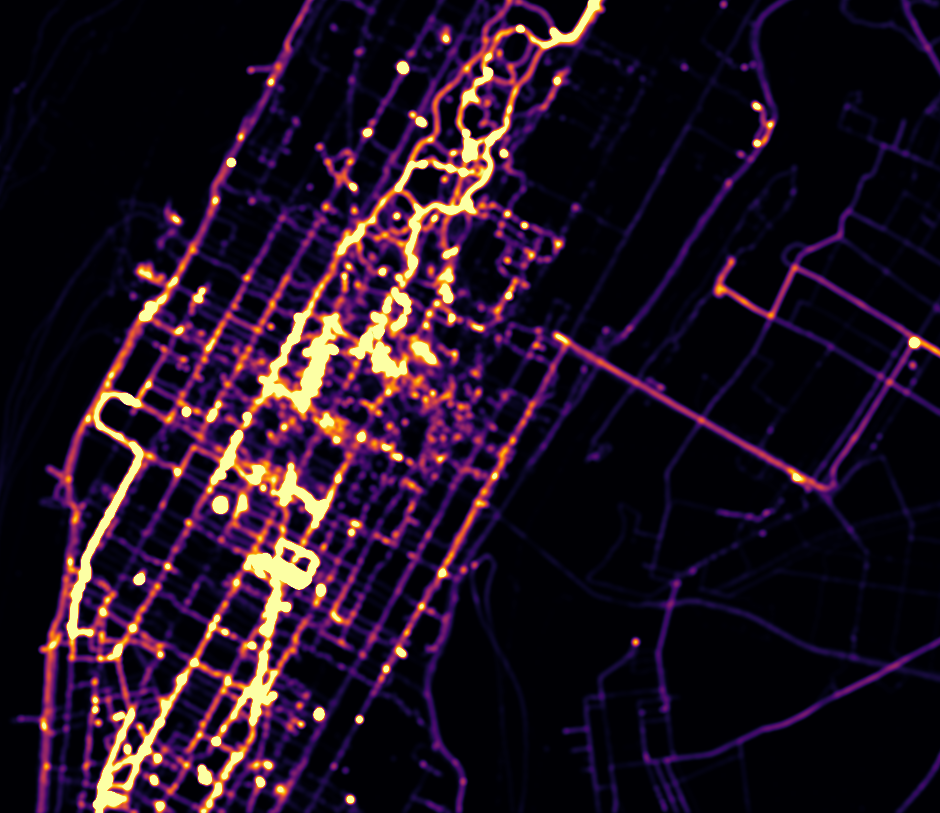 Manhattan, New York, GPS activity heat
map