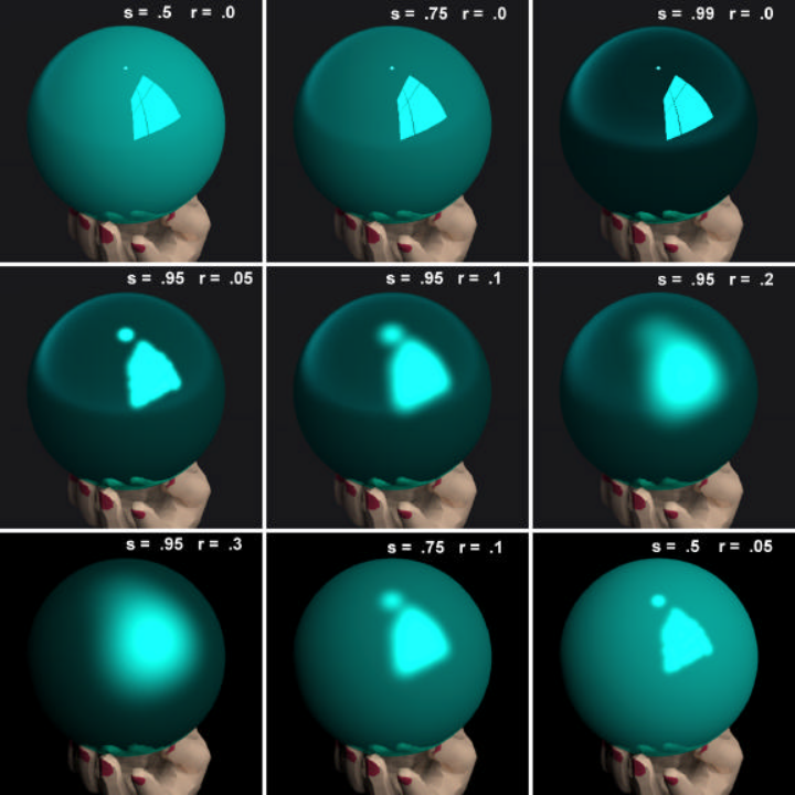 Metallic materials with a variety of specularity and roughness
values