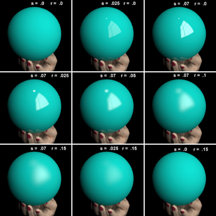 Plastic materials with a variety of specularity and roughness
values