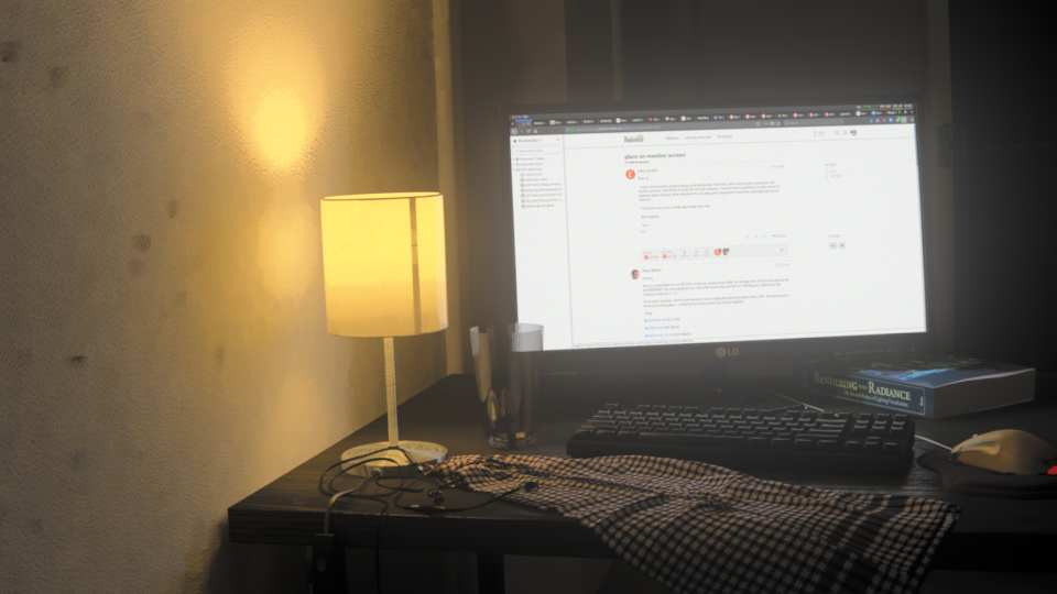 A luminance render of my work desk at night