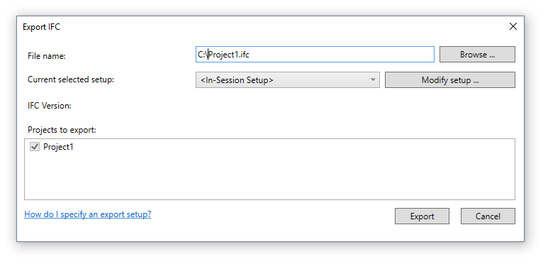 The export dialog of the Revit open source IFC exporter