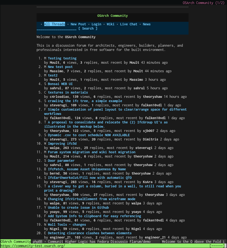 Threadbare homepage showing discussions
