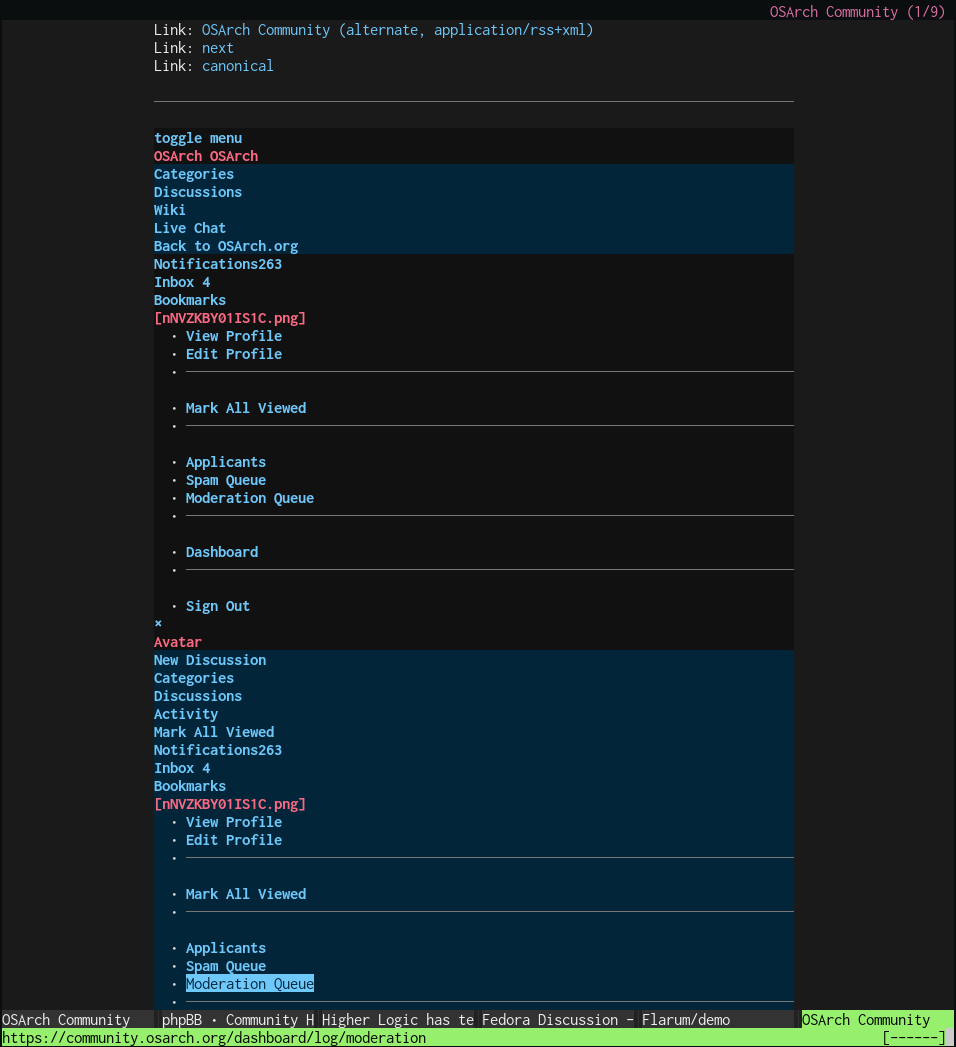Vanilla forums as a logged in user with a page full of boilerplate